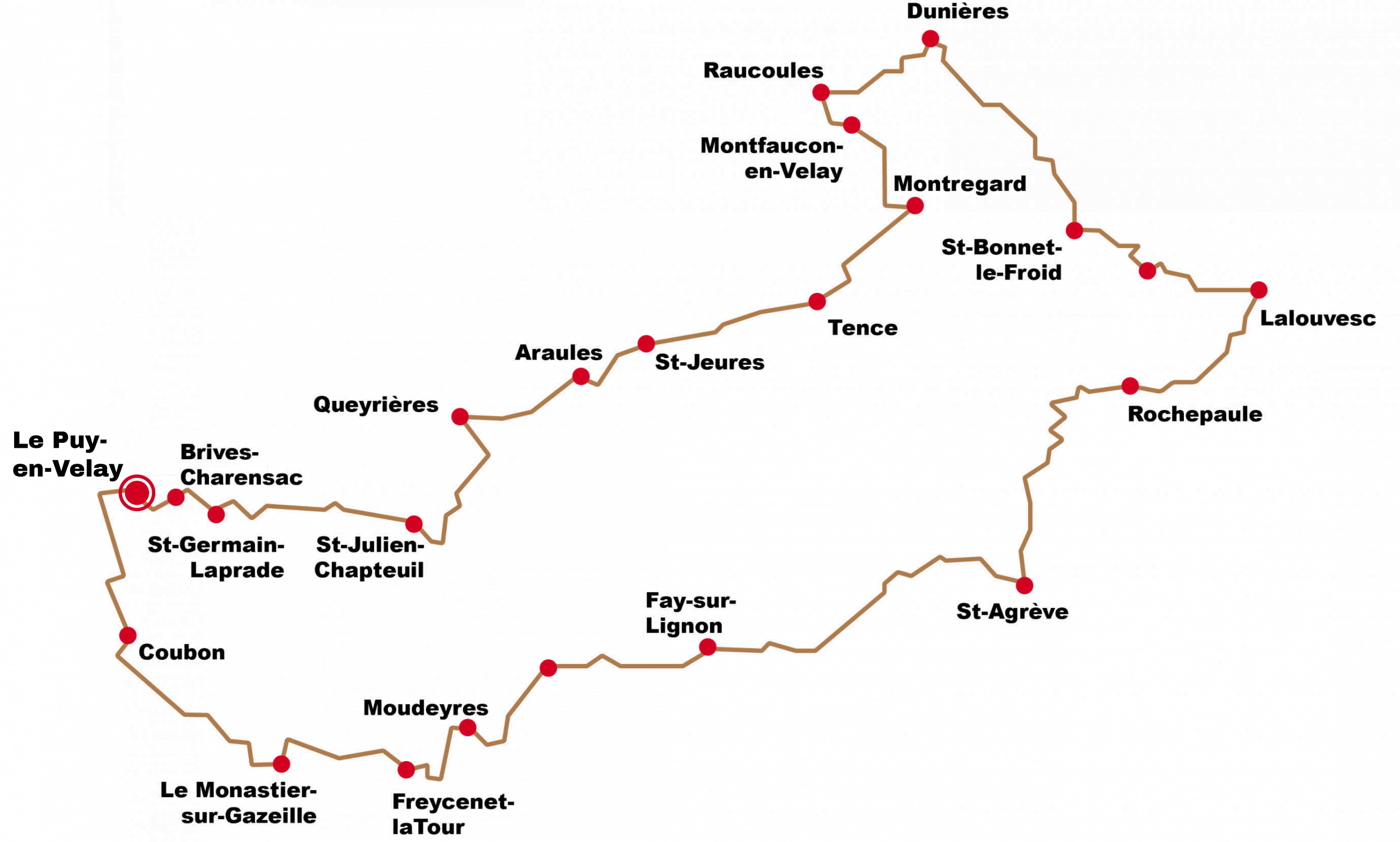 Carte et étapes du chemin de Saint-Régis, GR430.